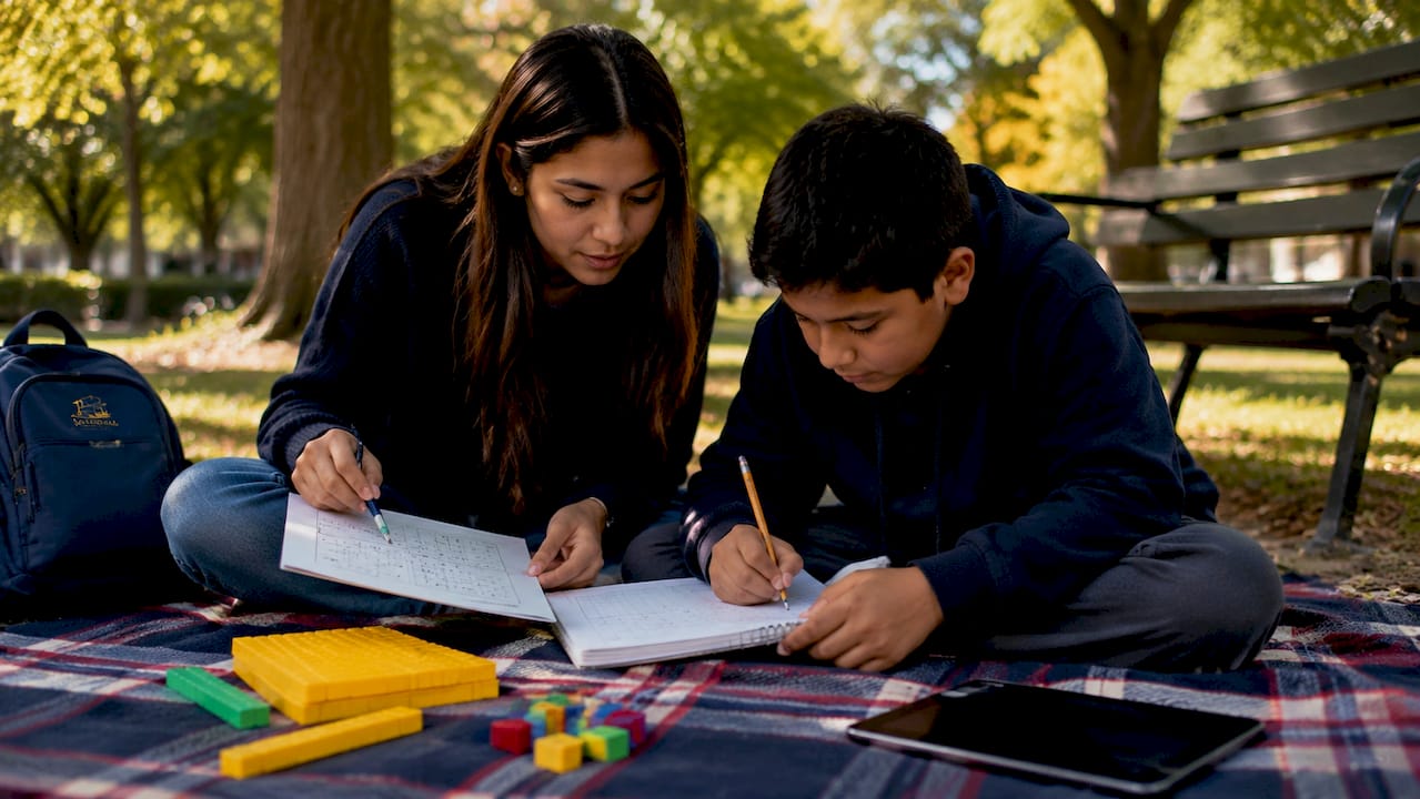 Tutor helping student with math worksheet