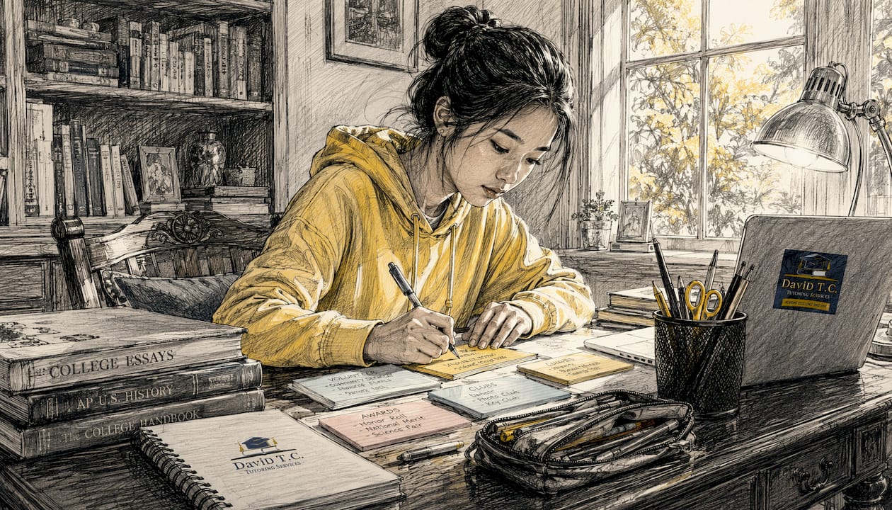 Student writing extracurricular notes at desk