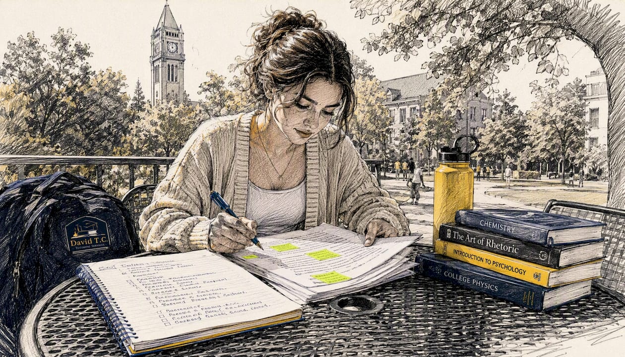 Student reviewing essay with ARMS checklist