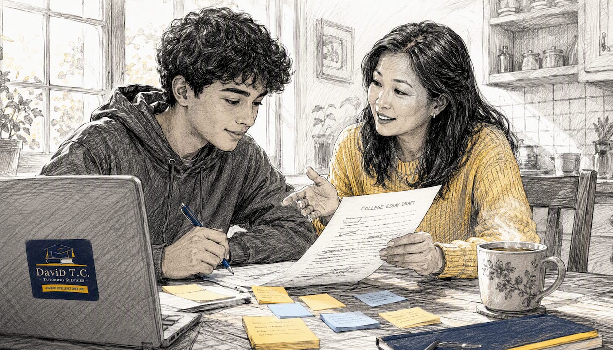 Student discussing college essay with tutor